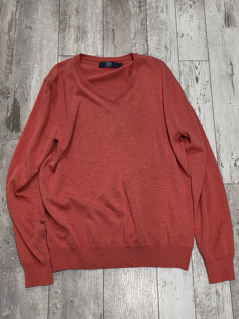 (M) Men's J. Crew V-Neck Sweater Vibrant Red 100% Cotton Pullover Medium